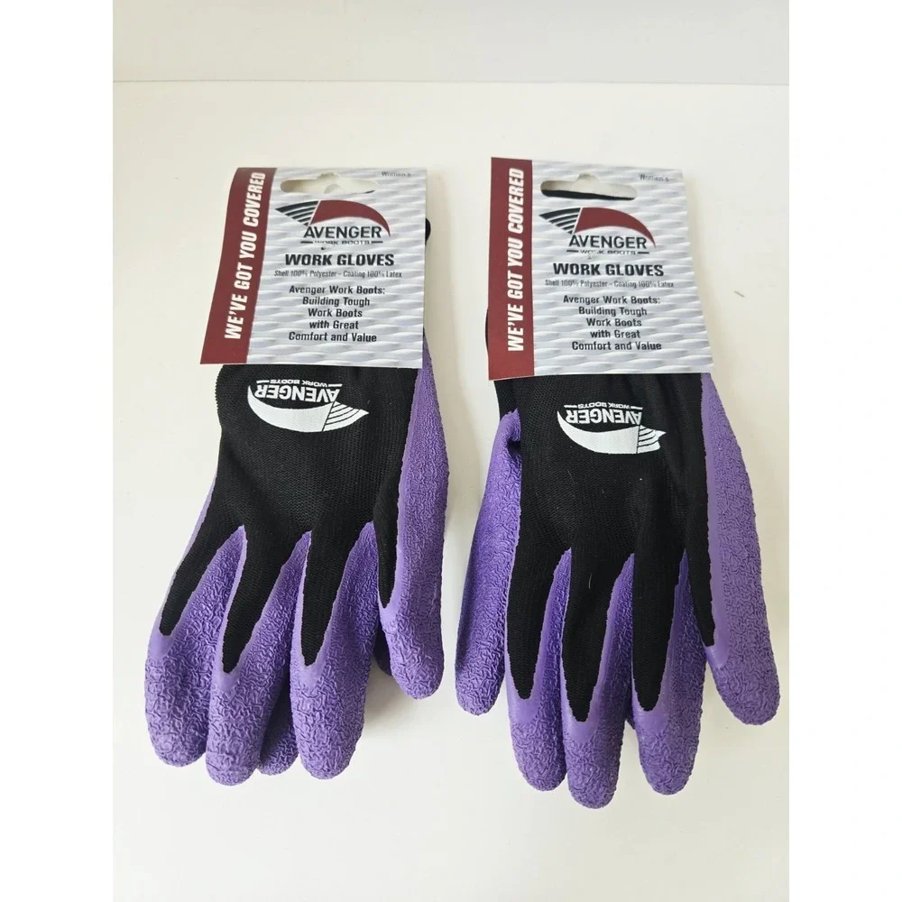 Avenger Womens work gloves polyester latex purple black NEW garden size Medium‎